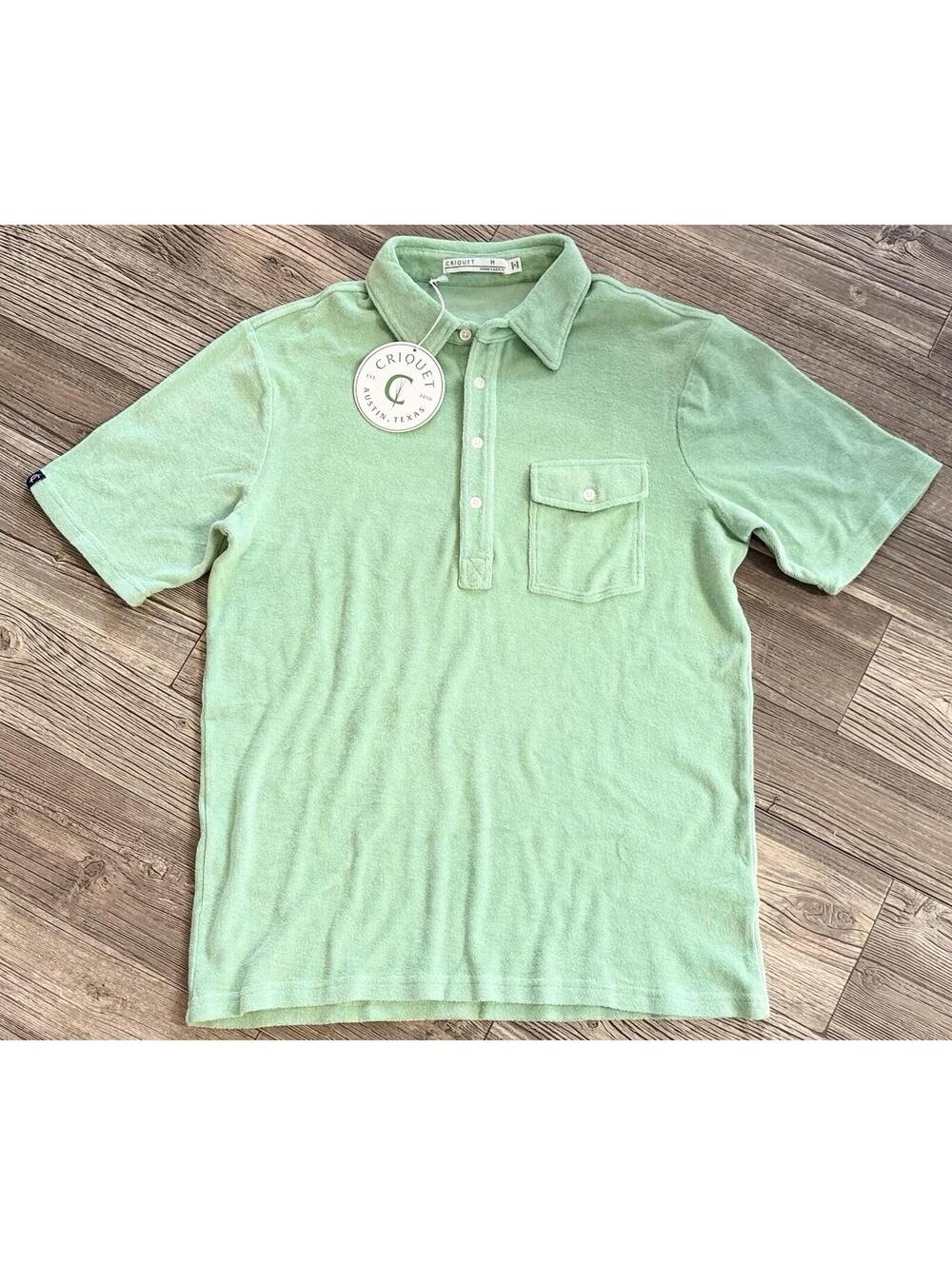 Criquet terrycloth polo shirt Light Green Hue Sz M NWT